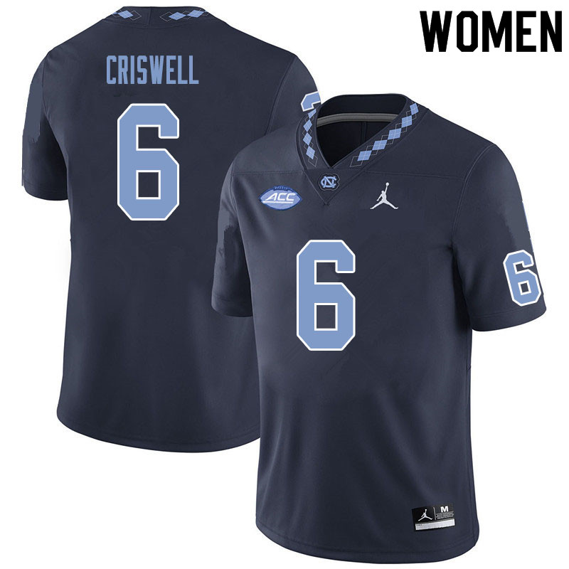 Women #6 Jacolby Criswell North Carolina Tar Heels College Football Jerseys Sale-Black